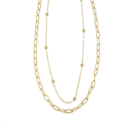 CASTILIA Gold Necklace: Double Stacked Paper Clip Chain & Beaded Chain - Dazzle in Duality.