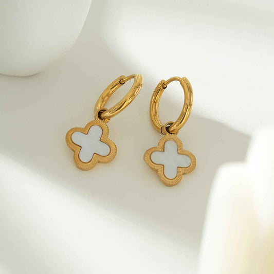 KADSRA Gold: Clover Shaped Shell Charm on a Classic Round Hoop