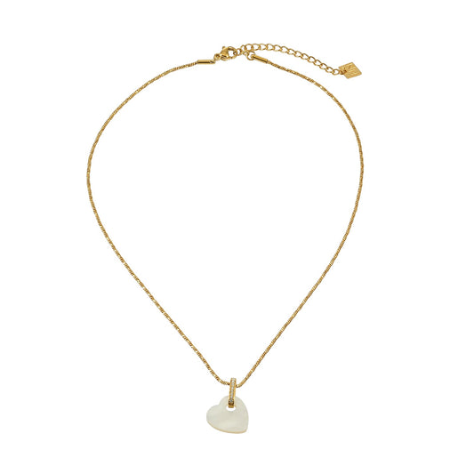 KAO Gold: Mother of Pearl Heart Pendant Necklace with Zirconia Stones