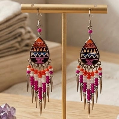 Small Sized Southwestern Pink and Yellow Teardrop Earrings