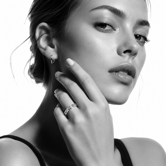 ELIOTT Silver (White Gold): Cross Over Weave Pattern Band Ring