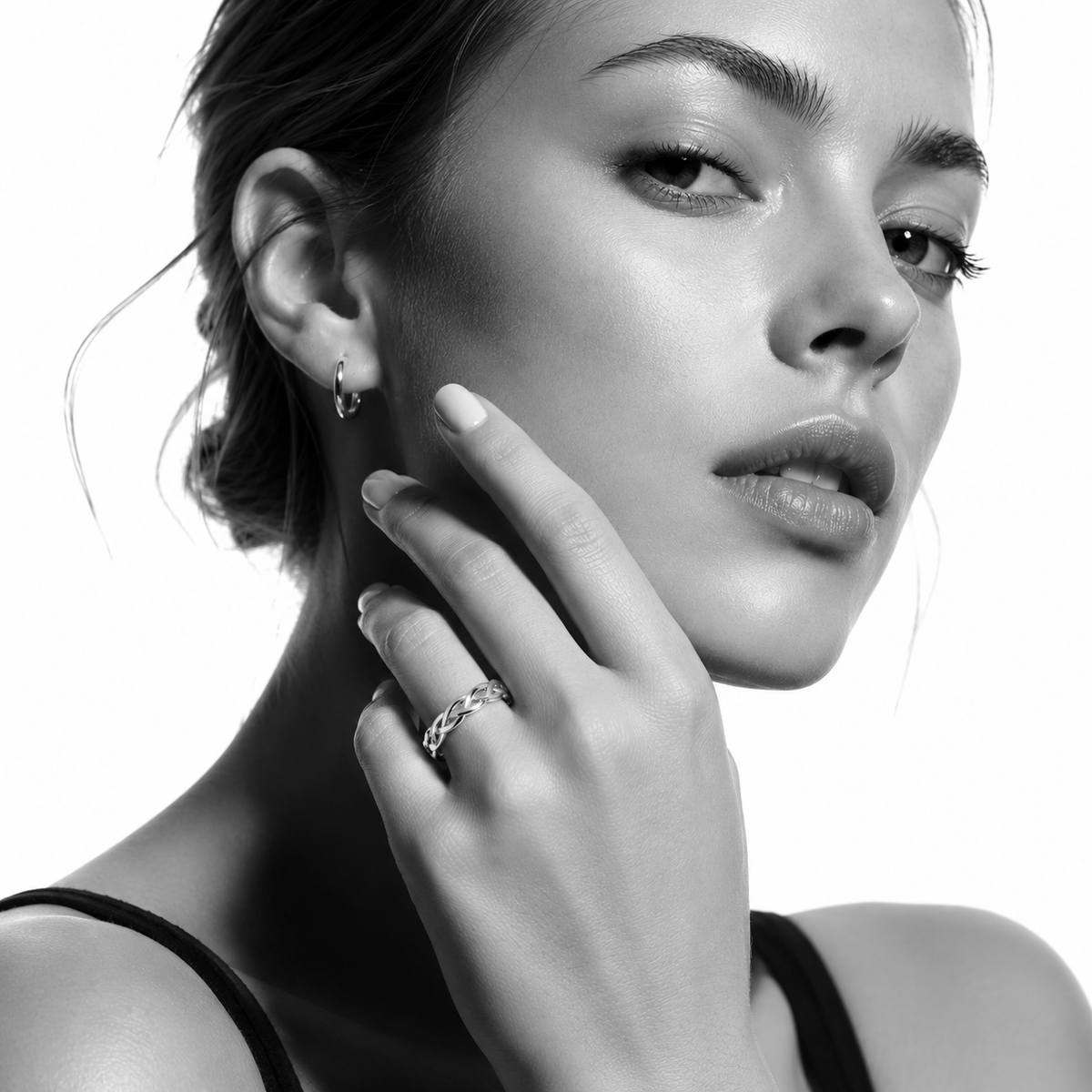 ELIOTT Silver (White Gold): Cross Over Weave Pattern Band Ring