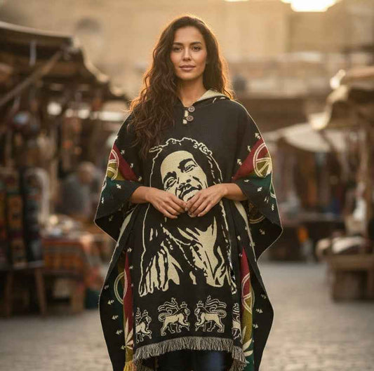 Vintage Bob Marley Hooded Poncho HandMade Wool Poncho