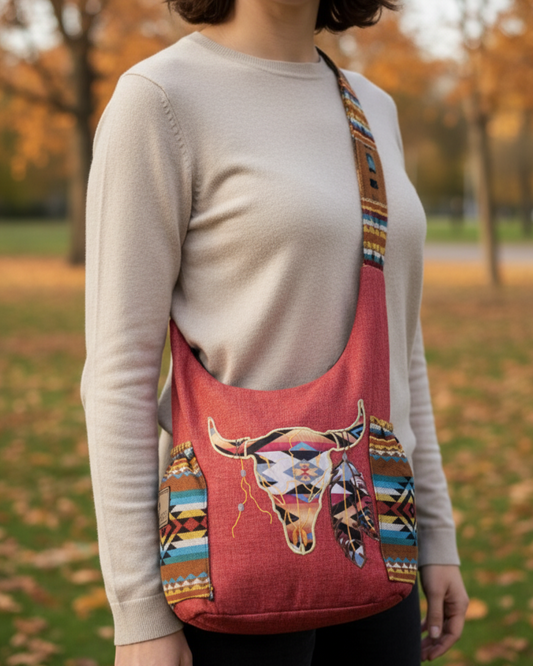Buffalo Skull Embroidered Crossbody Bag