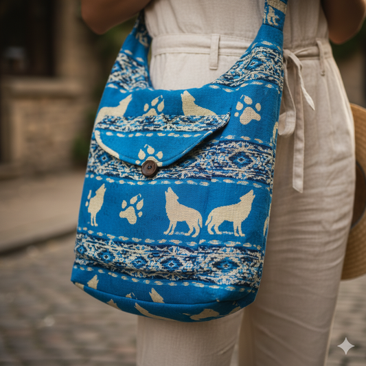 OLDTRIBES™ white Howling Wolf Crossbody Bag