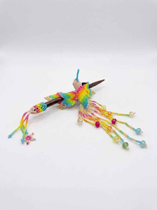 Beige Hummingbird Beaded Hair Stick