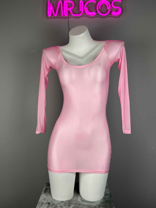 Long Sleeves Sheer See Through Short Dress Lingerie Set with Pantyhose