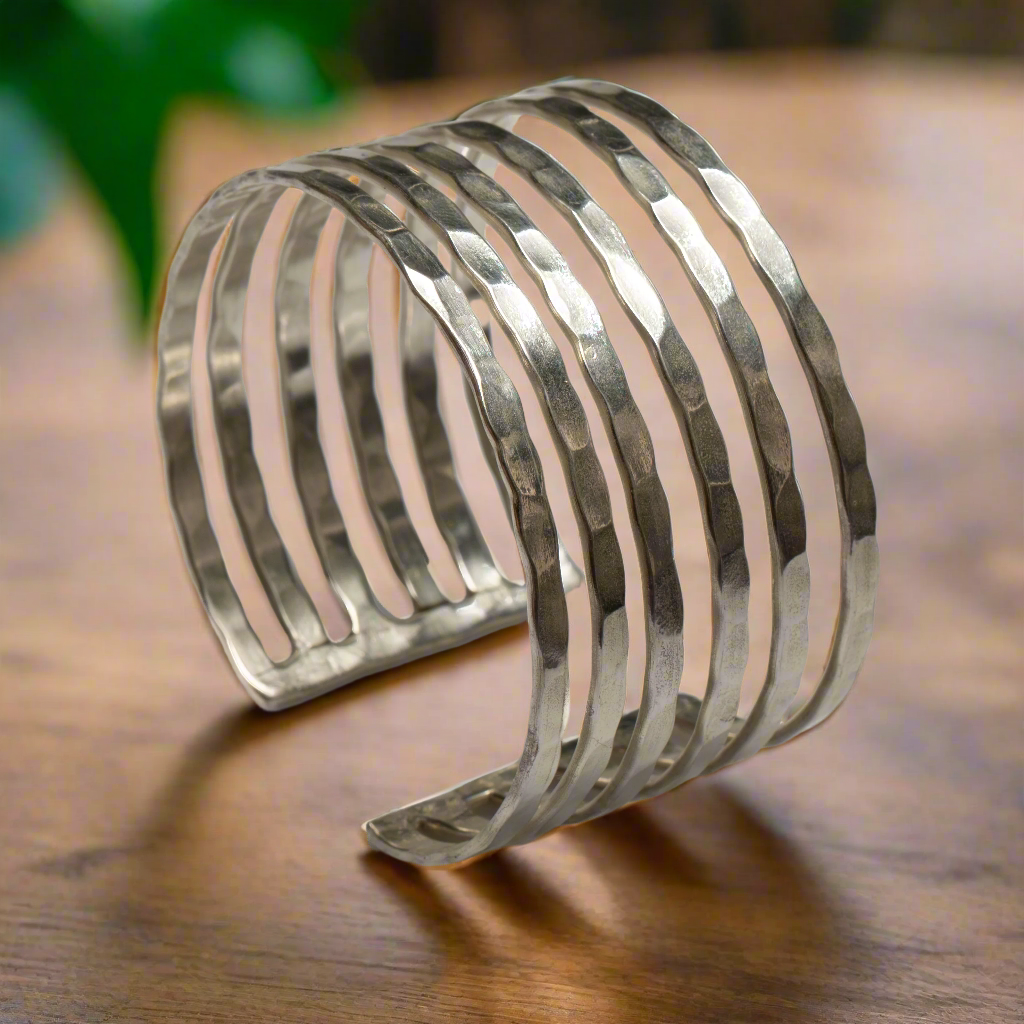 Six Strand Metal Cuff - Silver Colour