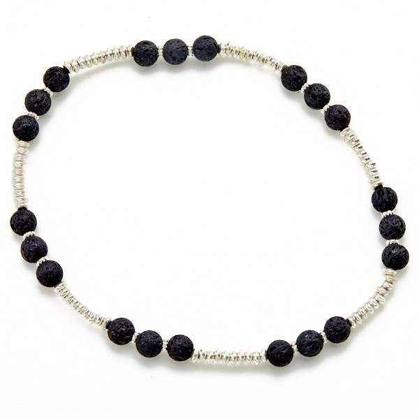 Lava Stone & Silver Plate Double Wrap Bracelet
