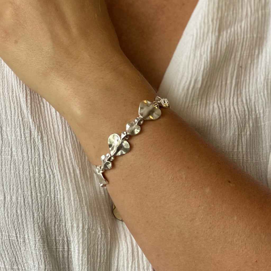 Beaten Heart Bracelet in Silver Plate