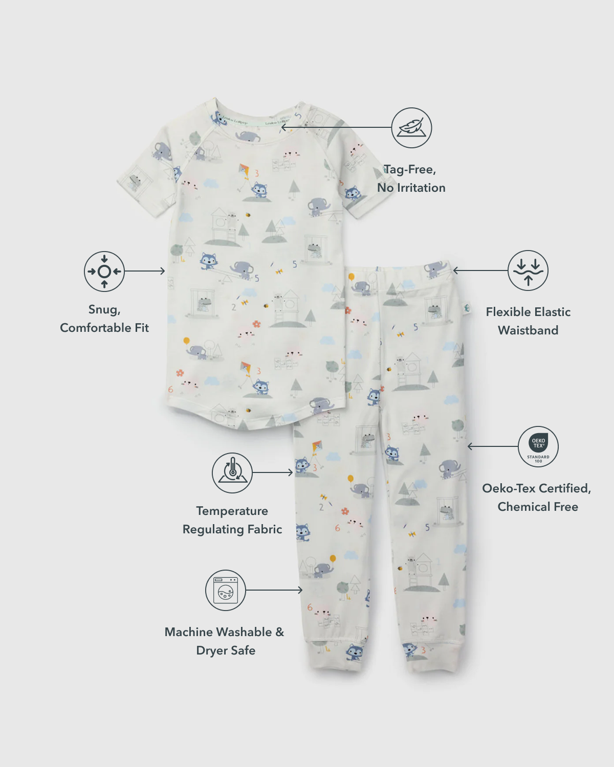 Short Sleeve Long Pants Summer Pajama Set TENCEL™ - Mini Mathletes