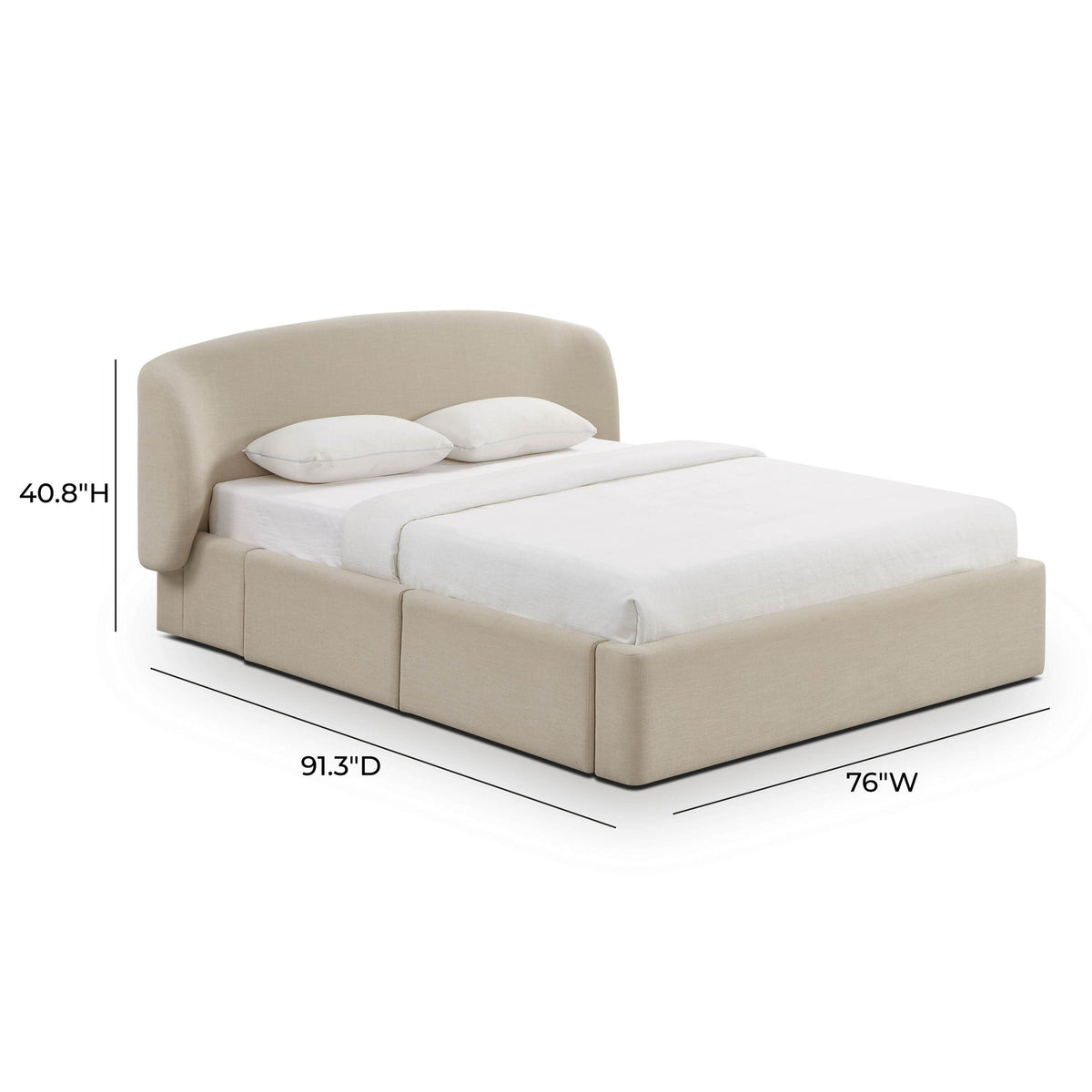 Savanna Upcycled Linen Platform Storage Bed - Cream