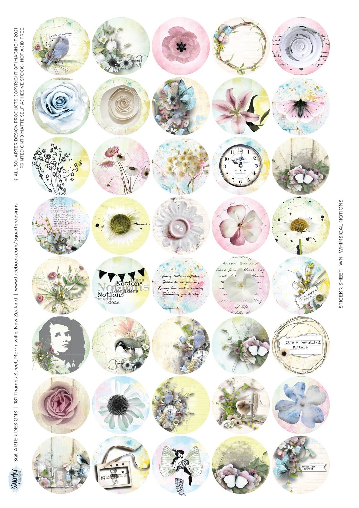 3Quarter Designs Sticker A4 Sheet - Whimsical Notions