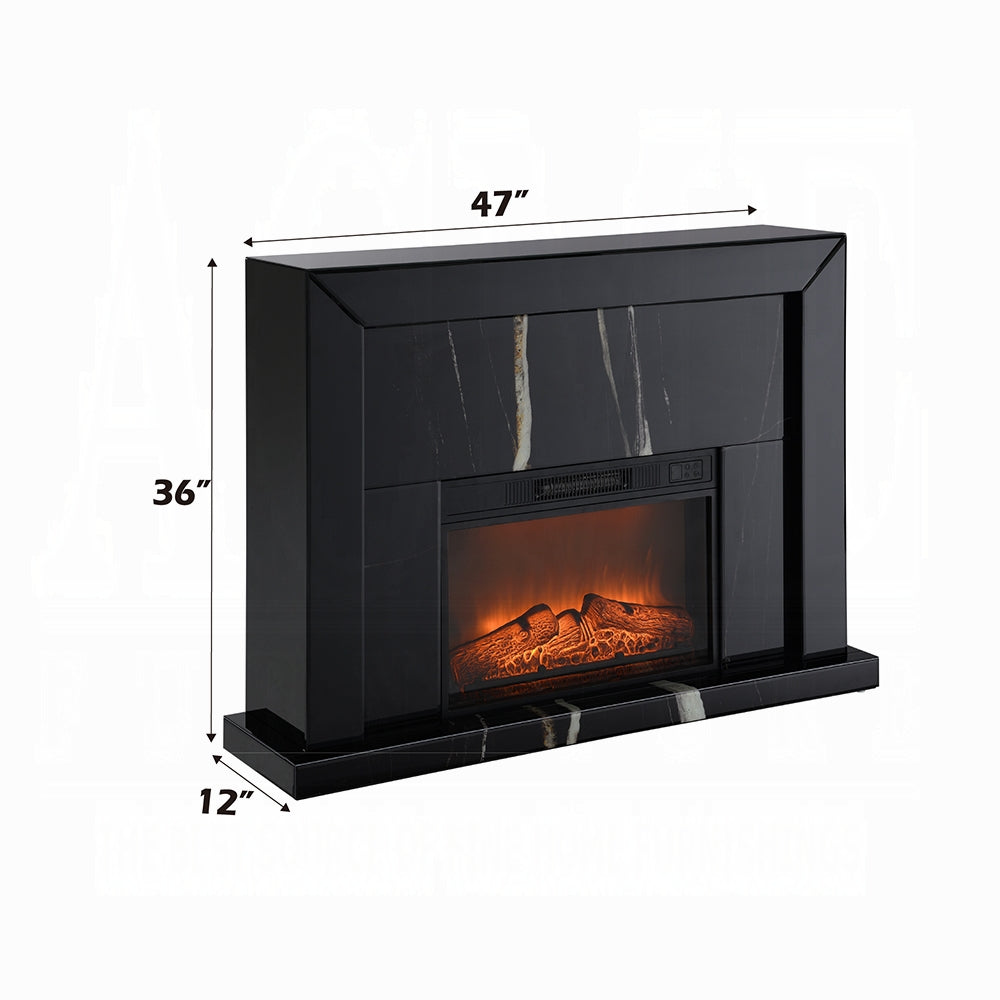 Noir Mirrored Mantel Fireplace - Black
