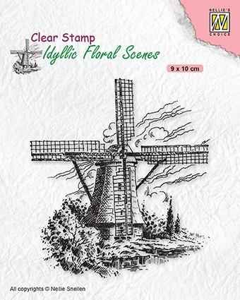 Idyllic Floral Scene Stamp Wind-Mill