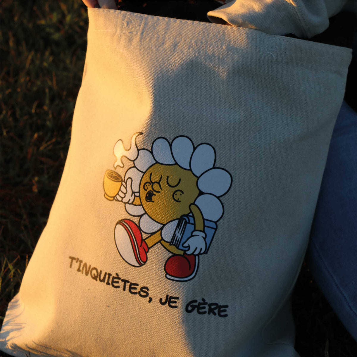 Tote bag "T'inquètes, je gère" imprimé