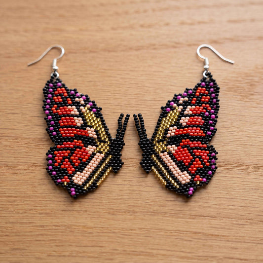 Golden Butterfly Beaded Earrings