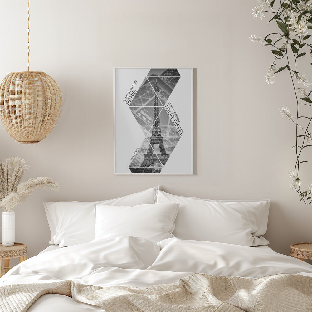 Wandbild Koordinaten PARIS Eiffelturm | monochrom