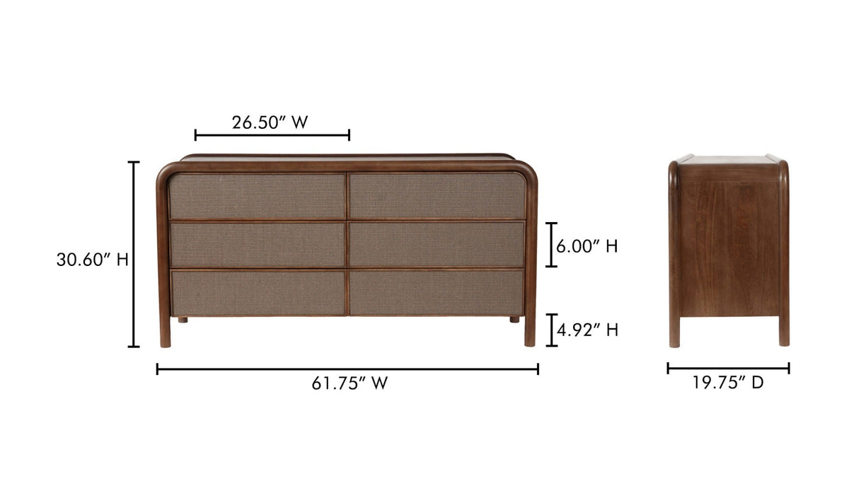 Reiko 6 Drawer Dresser Warm Brown