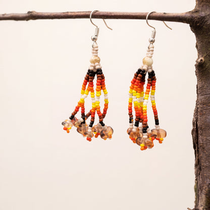 Beige Six-Strand Beaded Cascade Earrings