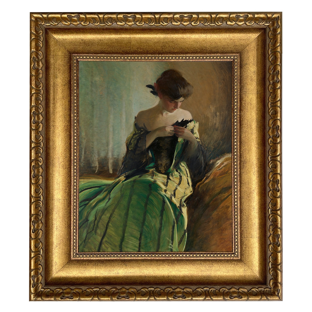 The Enchantress in Emerald – Victorian Oil Painting Print on Canvas