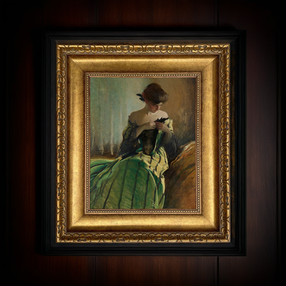 The Enchantress in Emerald – Victorian Oil Painting Print on Canvas