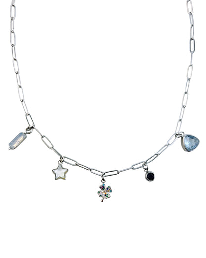 Four Leaf Clover Charm Necklace - Silver