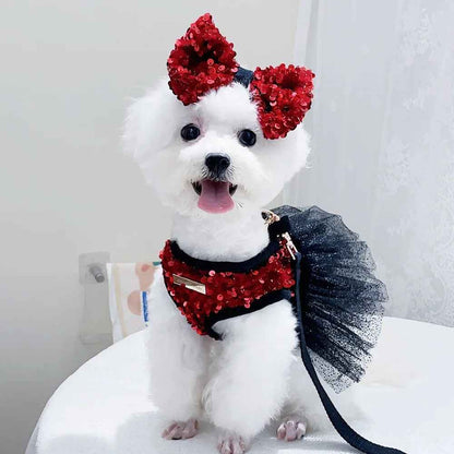 Giselle Noir Dog Dress Set | Formal Dress with Matching Bow