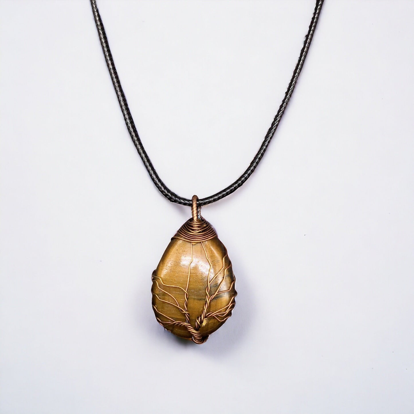 Yellow golden tiger eyes Gemstone Pendant Wrapped w/  bronze  Tree of Life