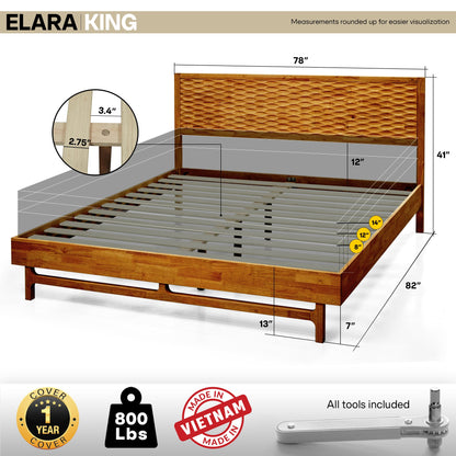 Elara Solid Wood Bed Frame
