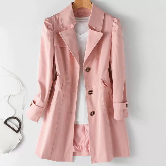 Women's European & American Slim-Fit Mid-Length Windbreaker Jacket