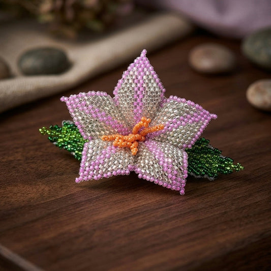 Pink  Ember Bloom Beaded Hair Barrette