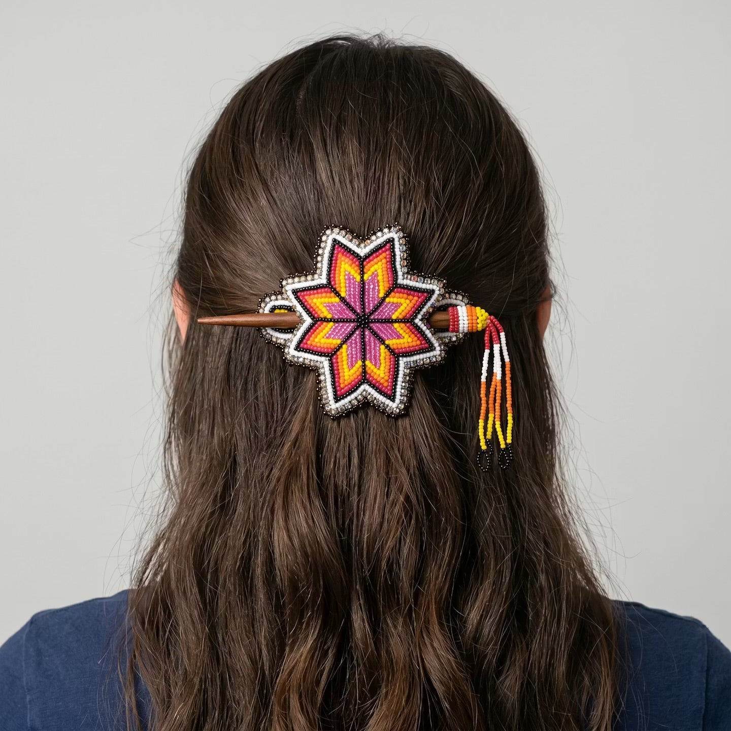 White Handmade Beaded Star Barrette
