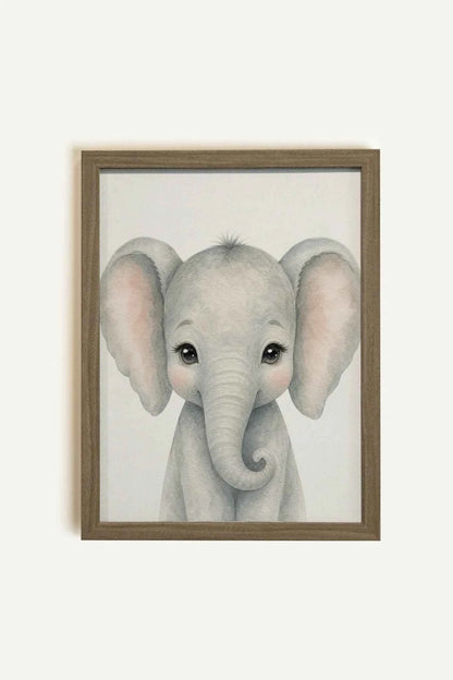 PETIT ÉLÉPHANT, Oeuvre sur toile rigide, encadré brun chêne (collective)