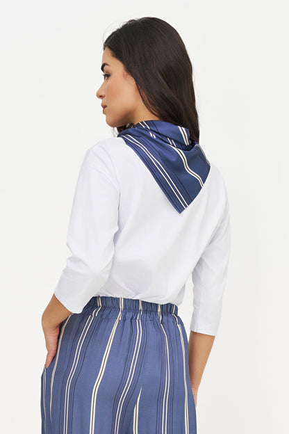 Women's Crew-Neck Top, 3/4 Sleeves & Removable Printed Satin Scarf