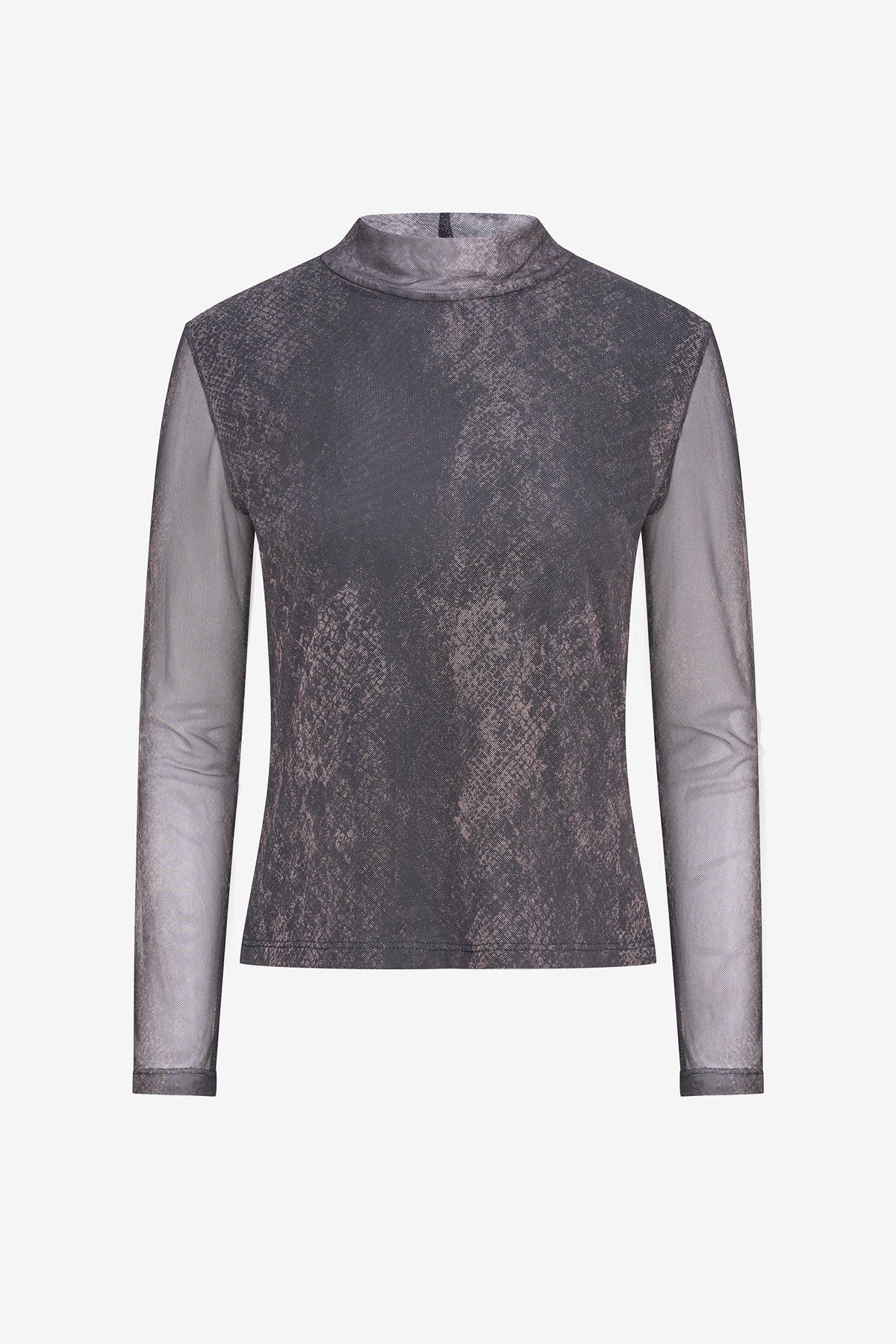 Women's Mesh-Knit Printed Top, with a Mock Neckline & Long Sleeves