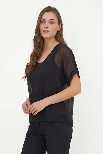 Women's Woven V-Neckline Top, with Short Sleeves