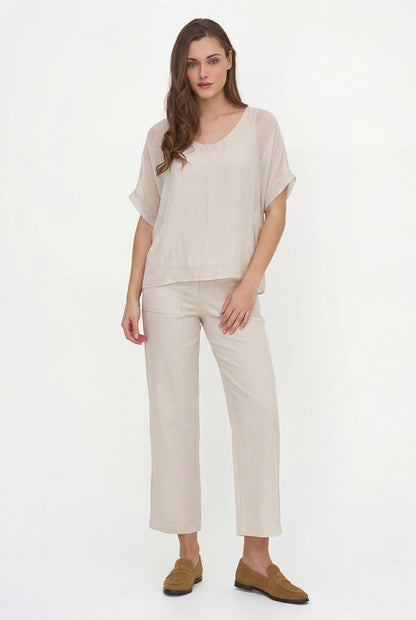 Women's Woven V-Neckline Top, with Short Sleeves