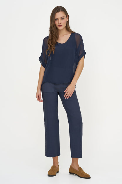 Women's Woven V-Neckline Top, with Short Sleeves