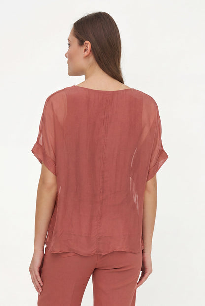 Women's Woven V-Neckline Top, with Short Sleeves