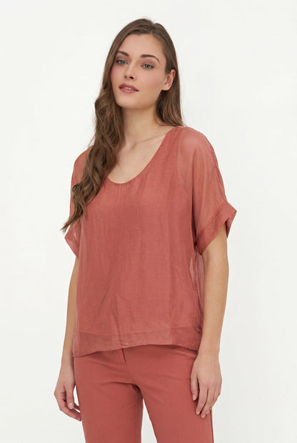 Women's Woven V-Neckline Top, with Short Sleeves