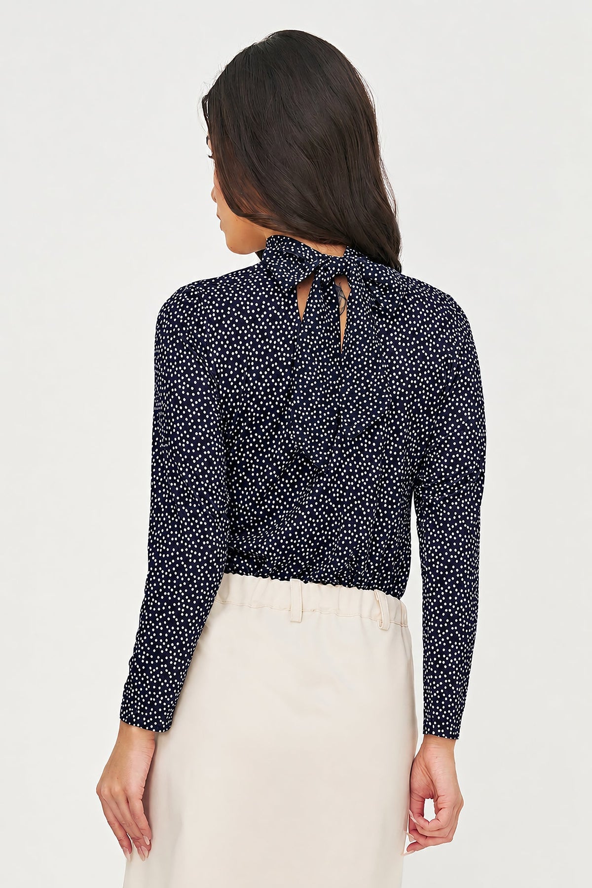 Women's Soft Printed Knit Top, Long Sleeves & Tie-Back Scarf Collar