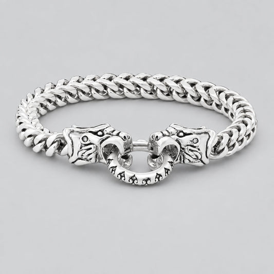 Men's Dragon Head Clasp Heavy Steel Bracelet Biker Jewelry