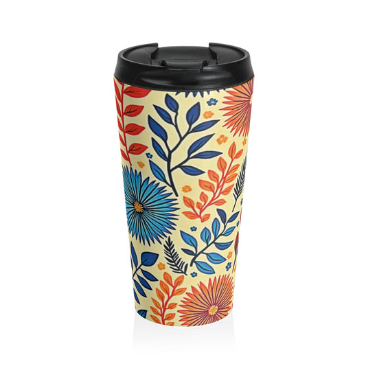 Colorful Floral Pattern Stainless Steel Travel Mug | Blue Orange Botanicals - AURABAGS SHOP