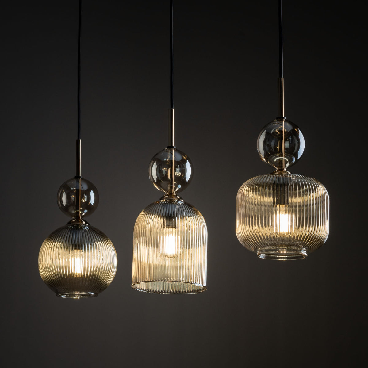SOPHIA Cognac Ribbed Glass 3-Light Linear Pendant for Dining, Living Room & Kitchen