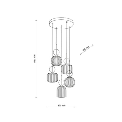 SOPHIA Cognac Ribbed Glass 5-Light Cluster Pendant for Dining, Living Room & Hallway