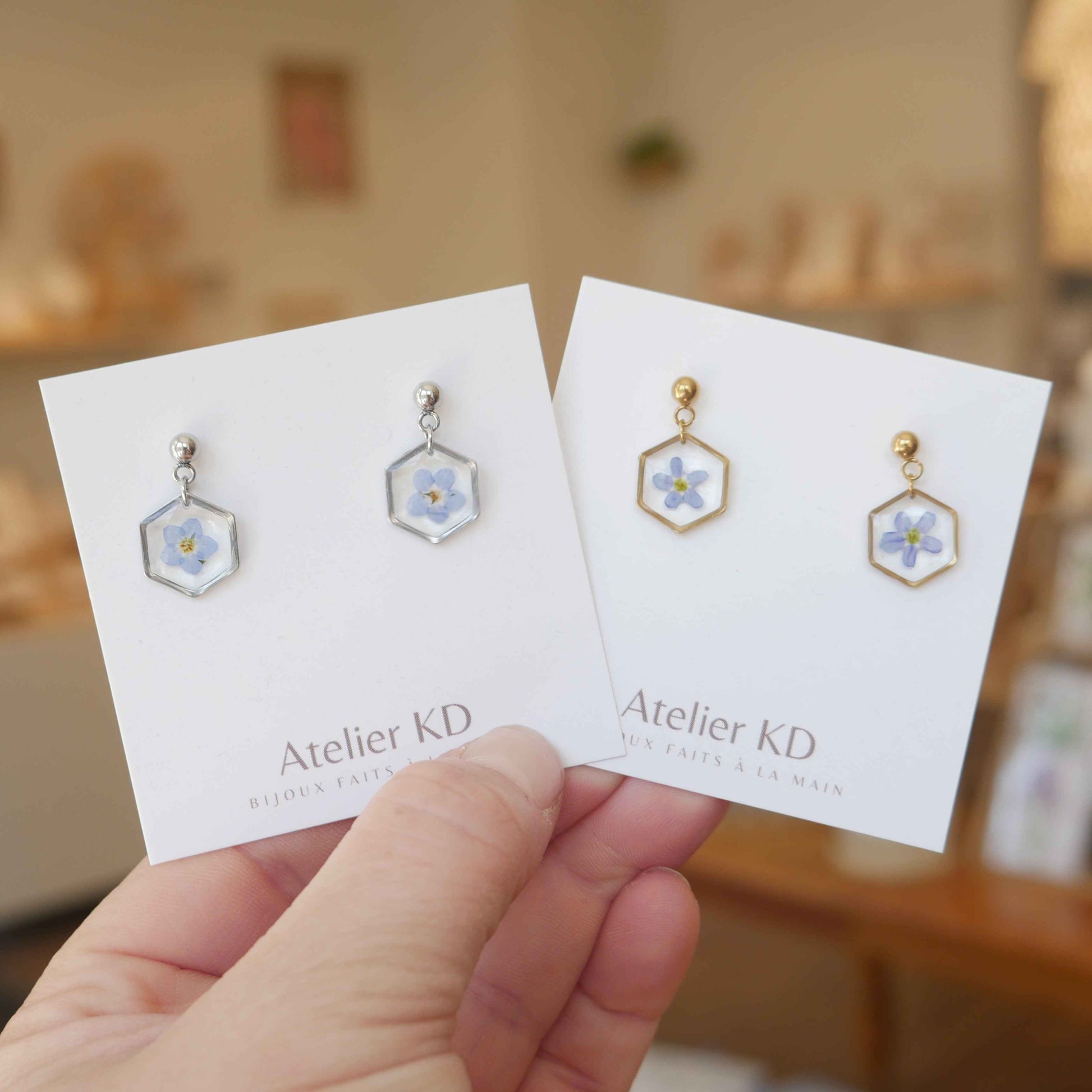 Boucles d’oreilles myosotis - hexa (mini 12mm)