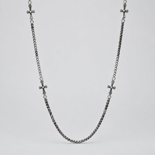 Men’s Oxidized Stainless Steel Round Link Chain and Crosses Biker Jewelry