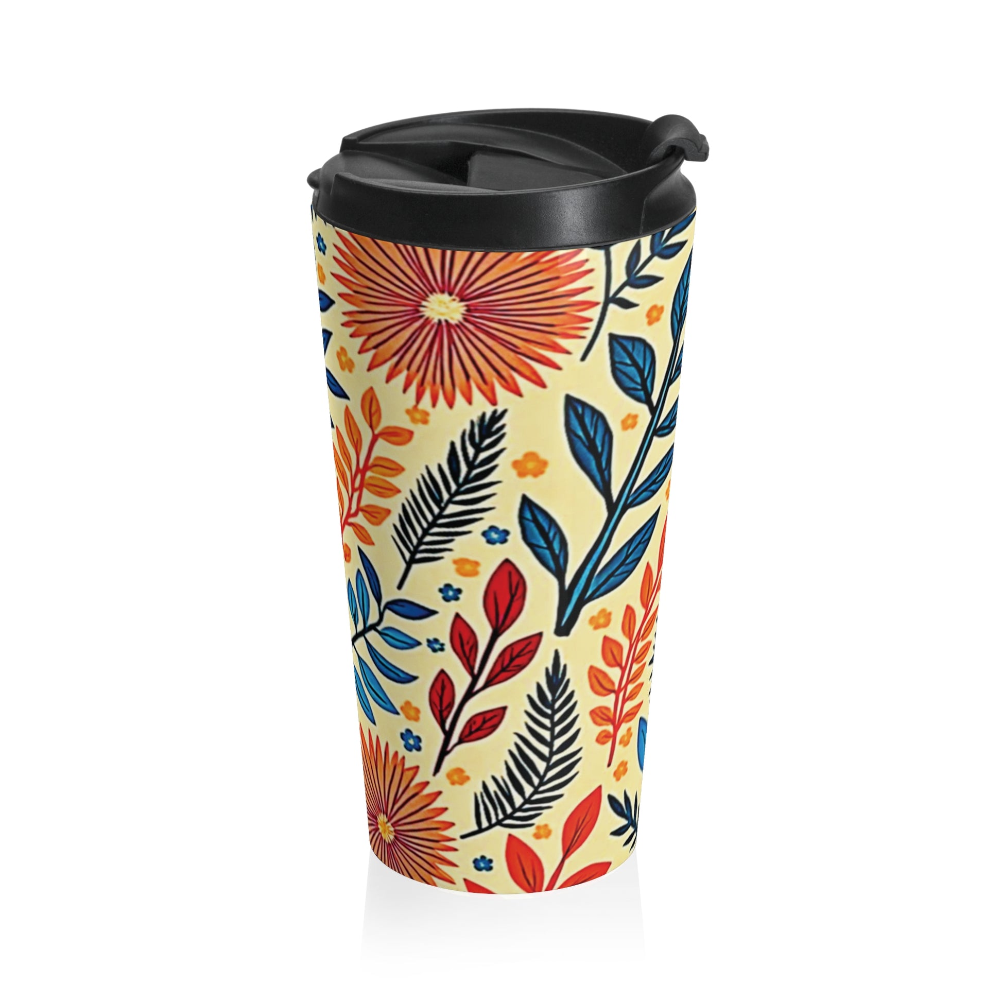 Colorful Floral Pattern Stainless Steel Travel Mug | Blue Orange Botanicals - AURABAGS SHOP