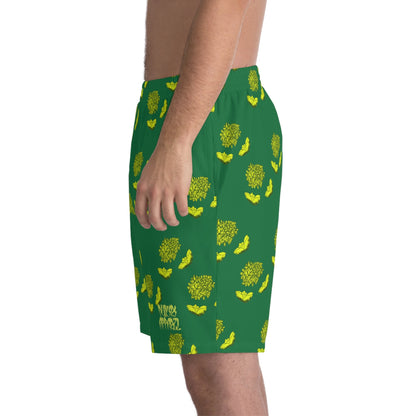 Relaxed fit Lime Green Beach Shorts-lilac & lotus prints